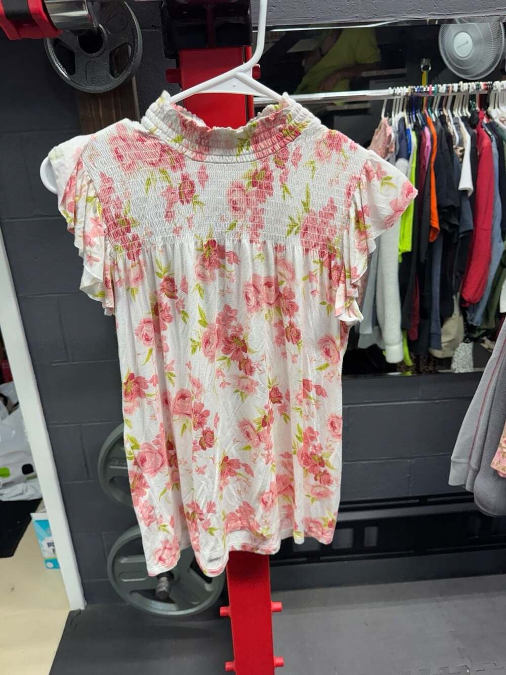 Full Circle Trends Pink Floral Print Smocked Flutter Sleeve Top